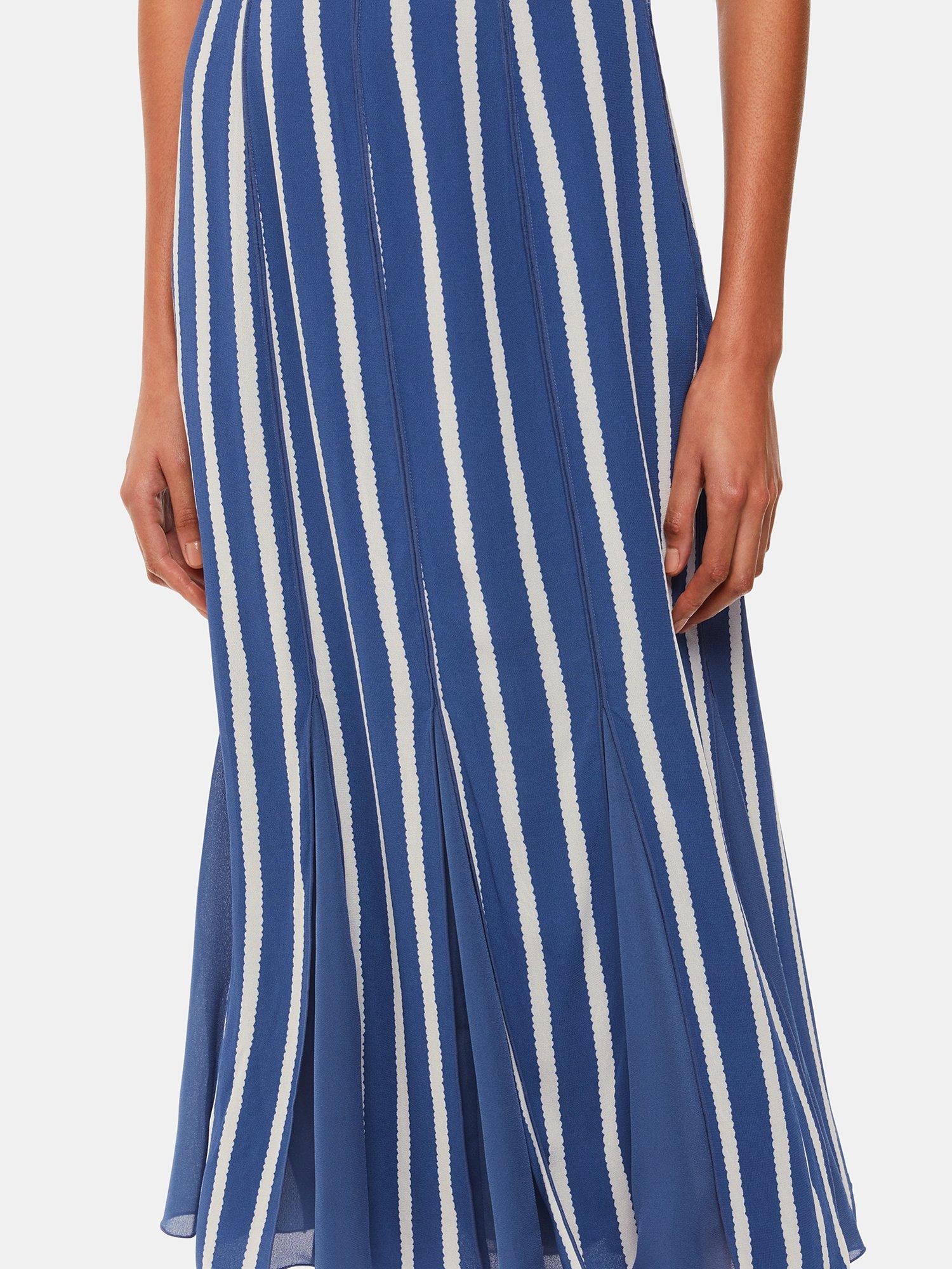 Product image 4 of 6, which shows Whistles Crinkle Stripe Midi Dress, Blue/White, 8