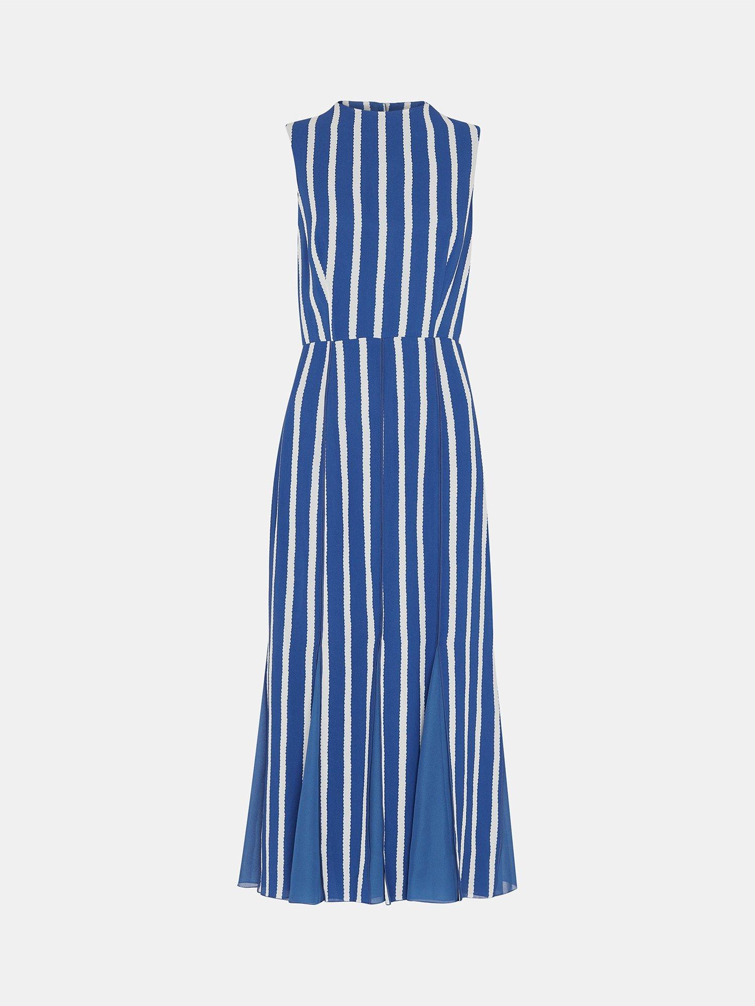 Product image 6 of 6, which shows Whistles Crinkle Stripe Midi Dress, Blue/White, 8