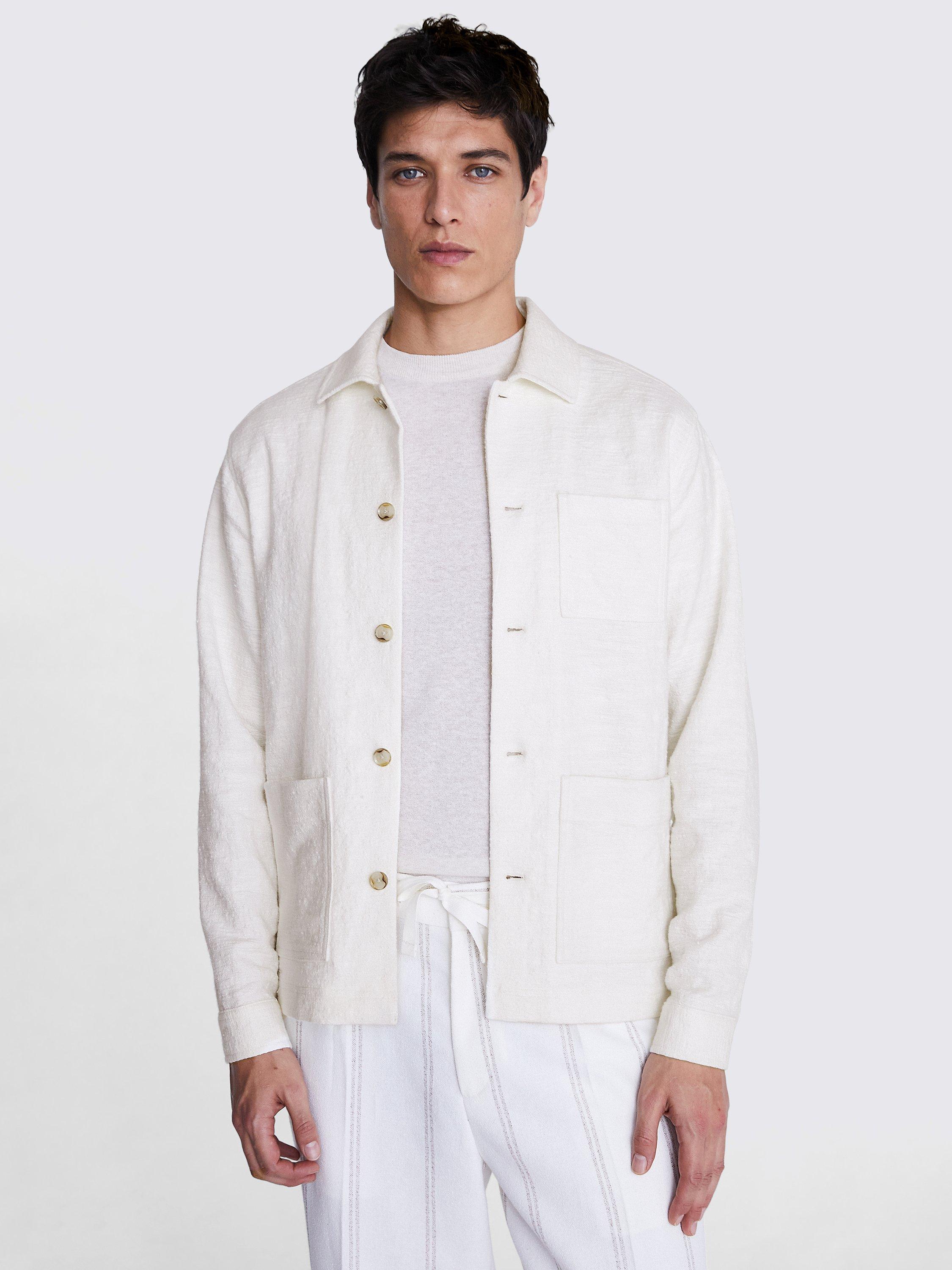 Moss Textured Chore Overshirt, Off White