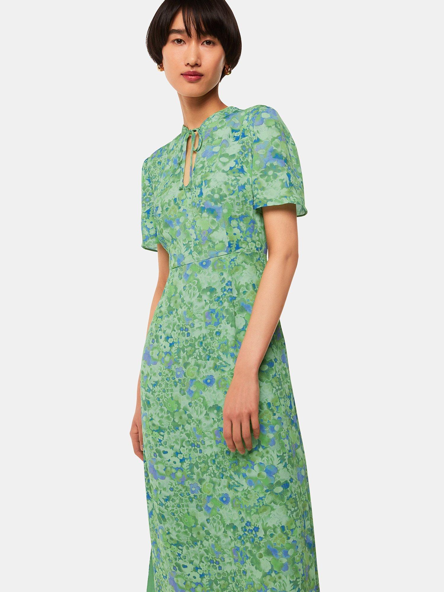 Product image 3 of 5, which shows Whistles Lucid Floral Bonnie Dress, Green/Multi, 6