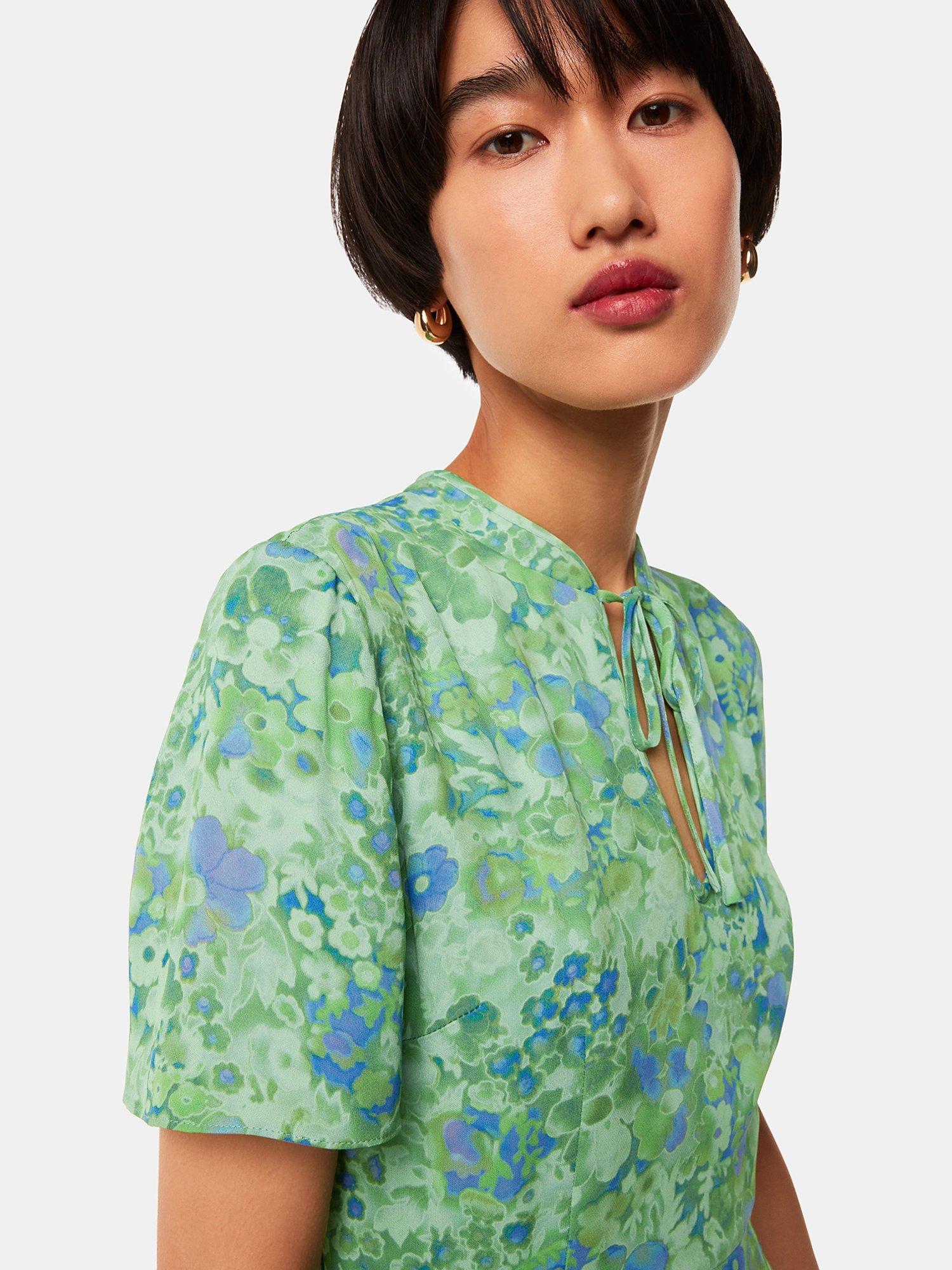 Product image 4 of 5, which shows Whistles Lucid Floral Bonnie Dress, Green/Multi, 6