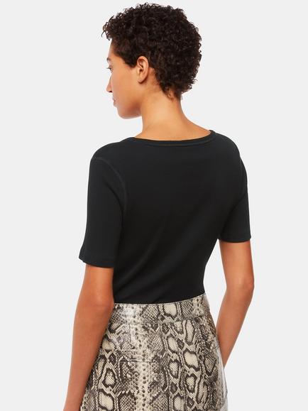 Whistles V Neck Ribbed T-Shirt - view 2, Black