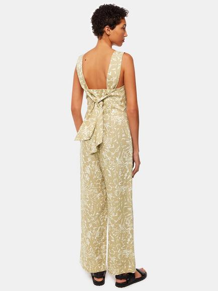 Whistles Tropical Leaves Jumpsuit, Khaki/Multi - view 2, Khaki/Multi