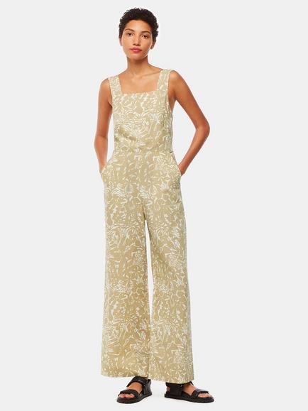 Whistles Tropical Leaves Jumpsuit, Khaki/Multi, Khaki/Multi