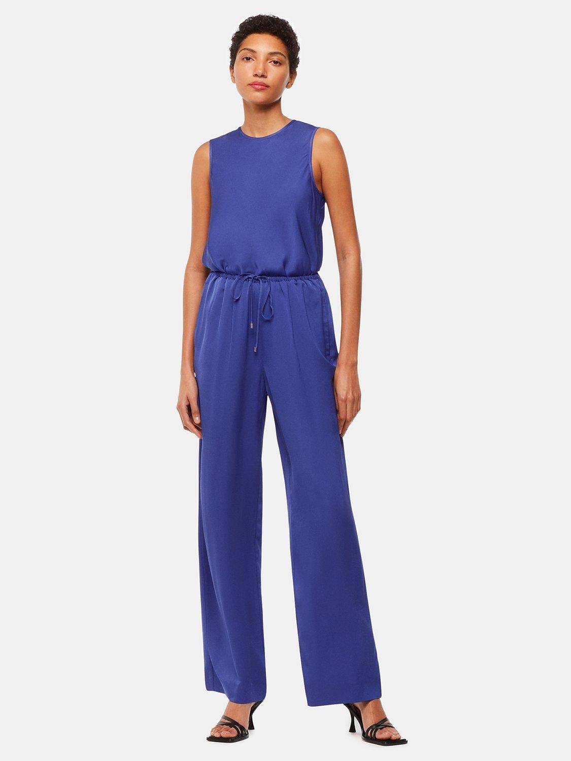 Whistles Clara Wide Leg Drawstring Waist Trousers, Blue
