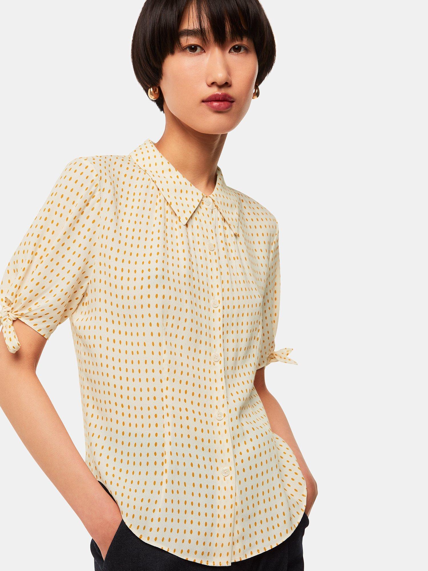 Product image 1 of 6, which shows Whistles Oval Spot Tie Sleeve Blouse, Ivory/Orange, 6