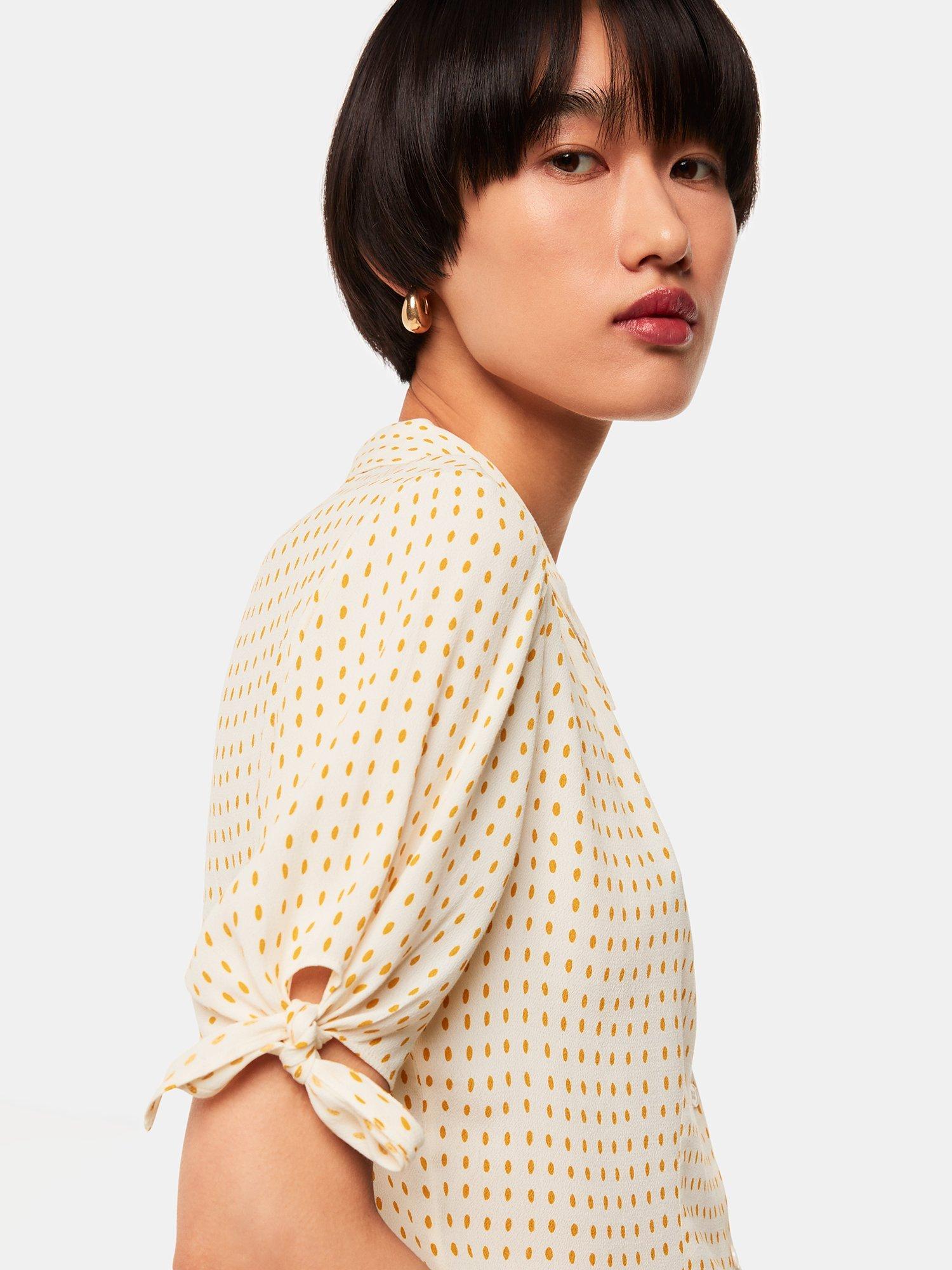 Product image 3 of 6, which shows Whistles Oval Spot Tie Sleeve Blouse, Ivory/Orange, 6