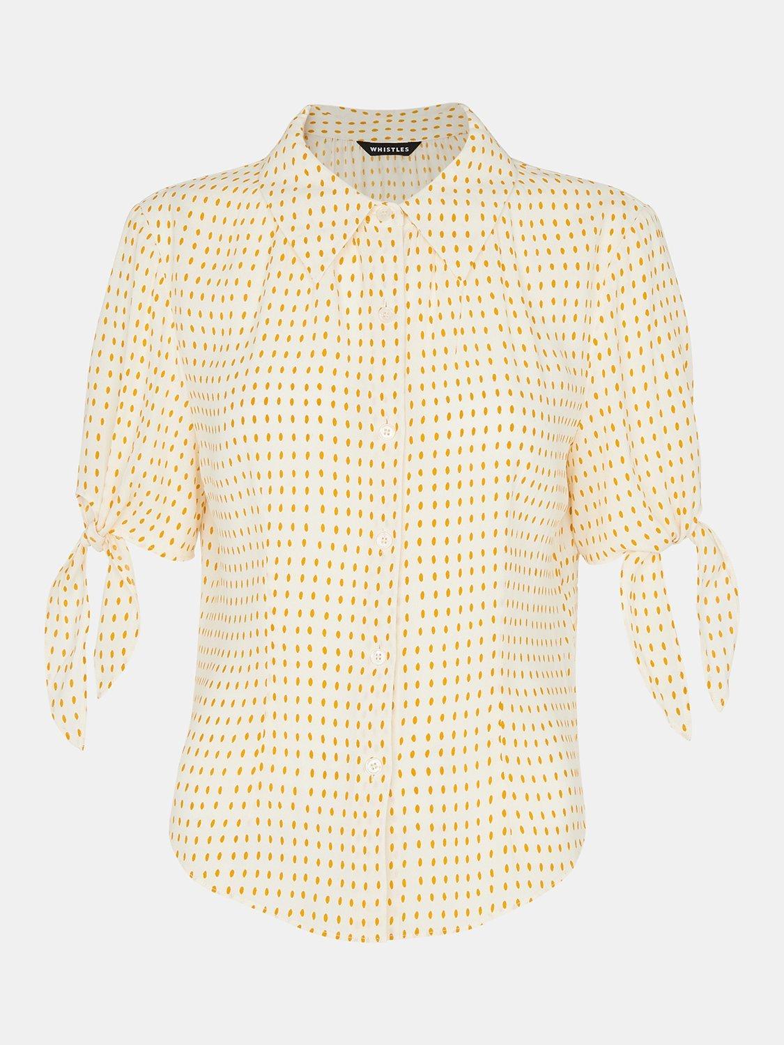 Product image 6 of 6, which shows Whistles Oval Spot Tie Sleeve Blouse, Ivory/Orange, 6