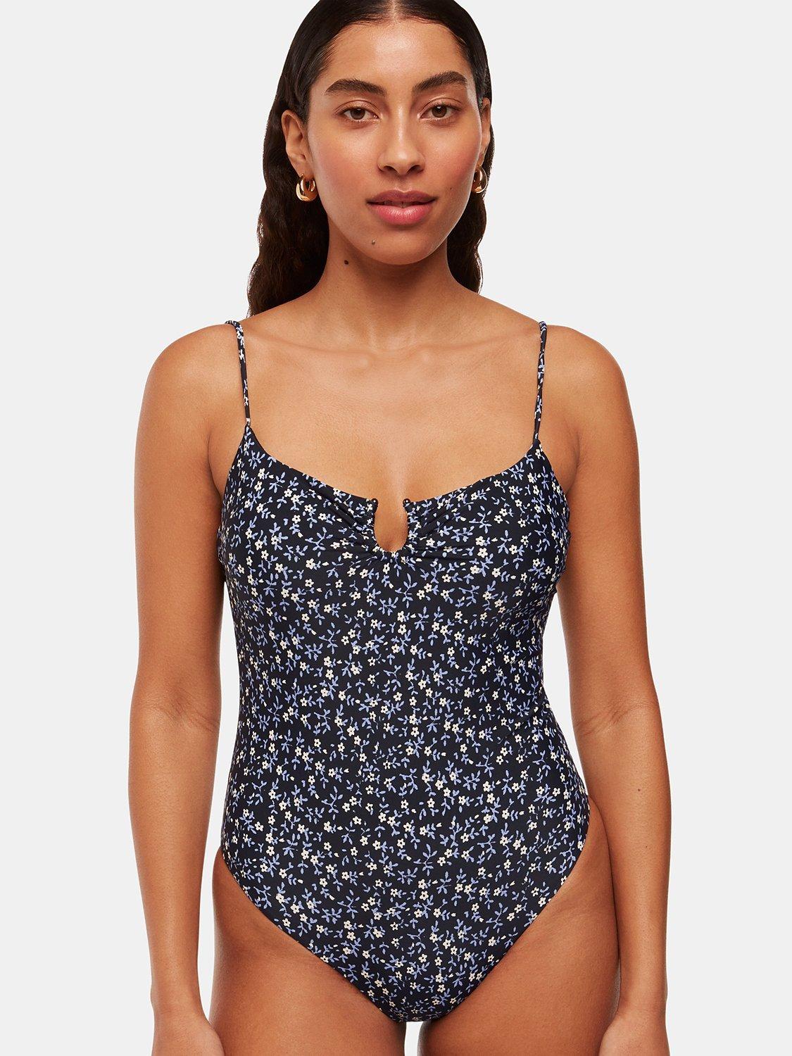 Product image 1 of 5, which shows Whistles Forget Me Not Swimsuit, Black/Multi, 12