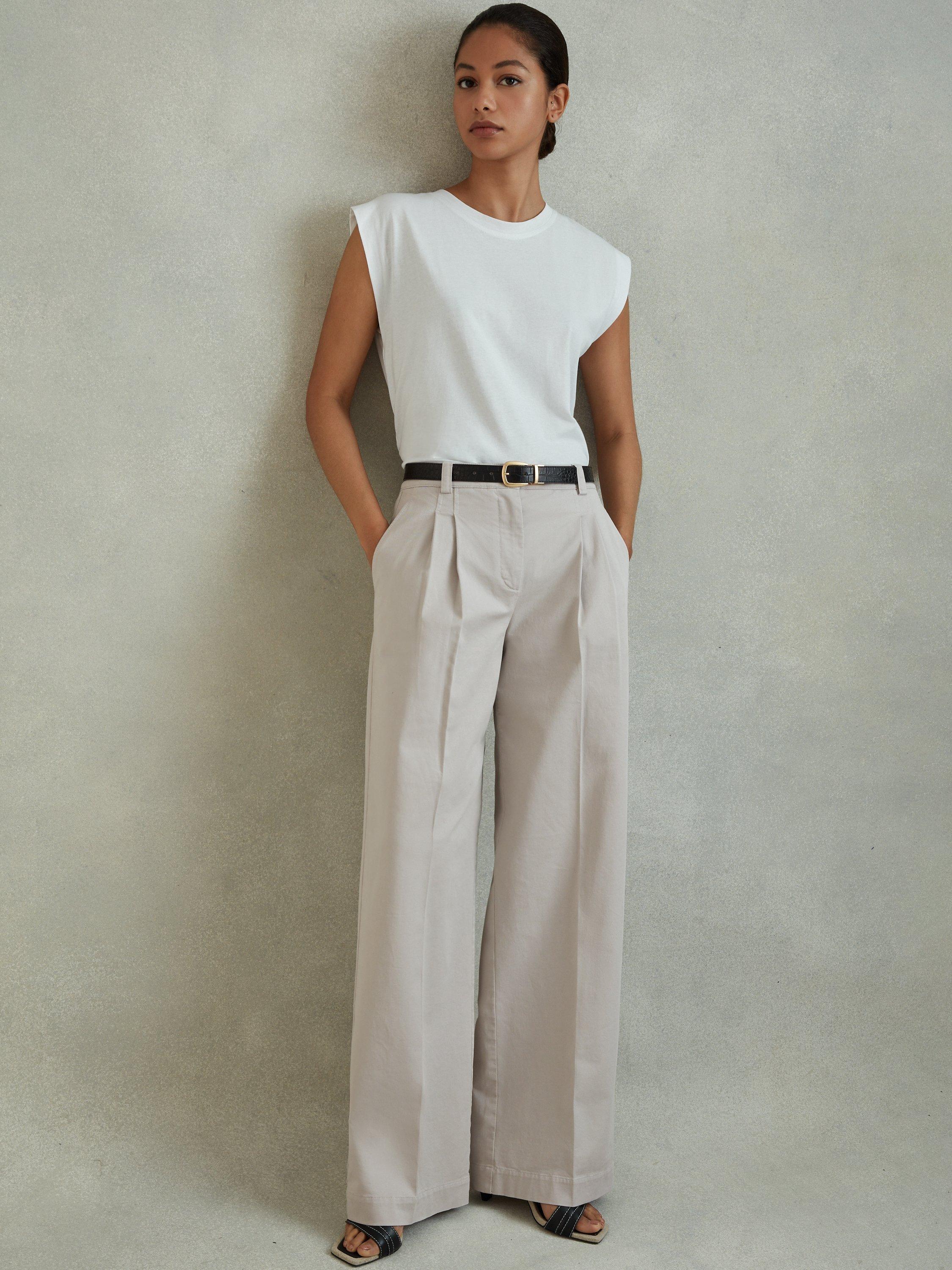 Reiss Astrid Wide Leg Pleat Front Trousers, Grey