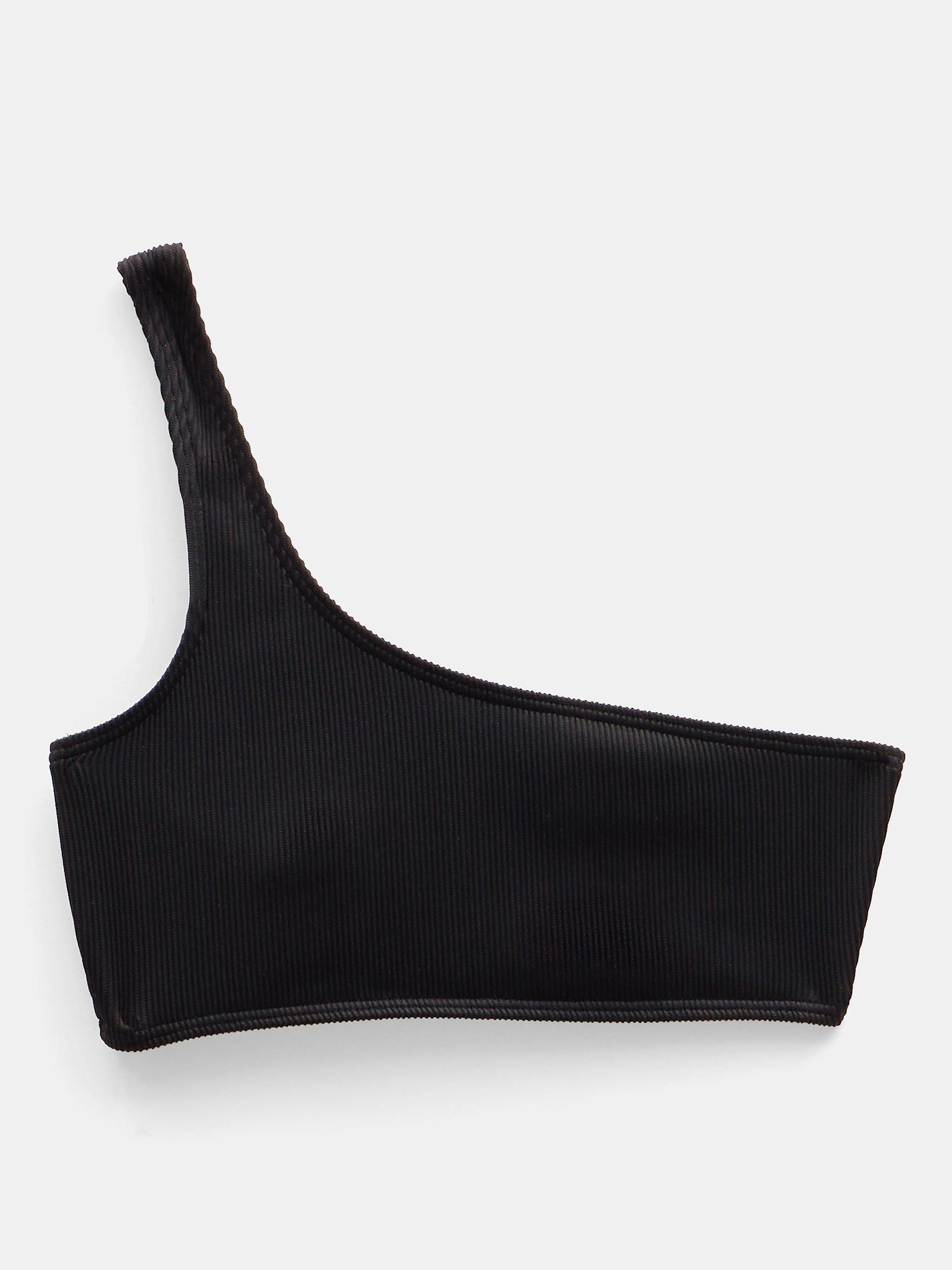 Product image 5 of 5, which shows HUSH Olivia Asymmetric Ribbed Bikini Top, Black, 4
