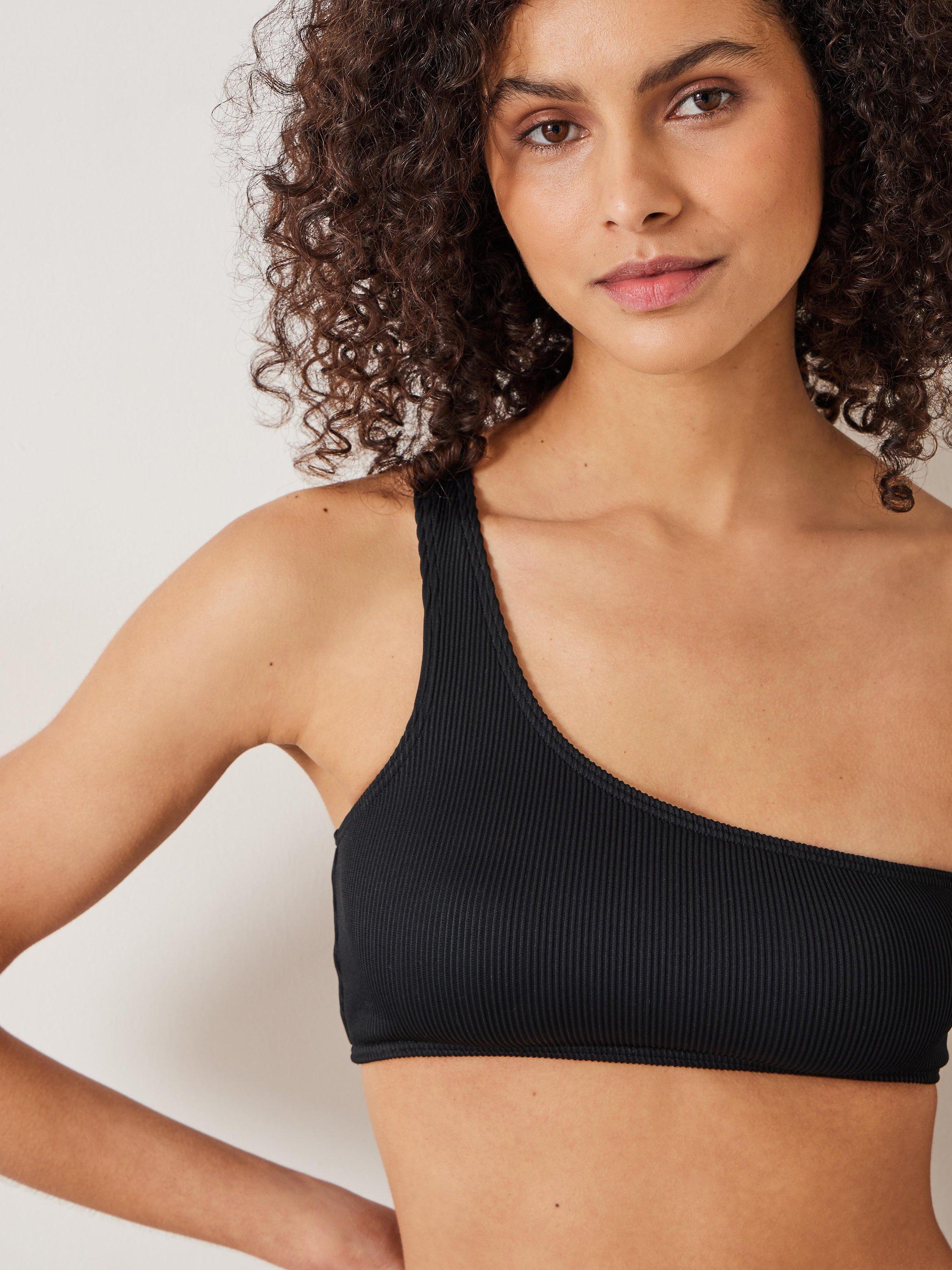 Product image 4 of 5, which shows HUSH Olivia Asymmetric Ribbed Bikini Top, Black, 4