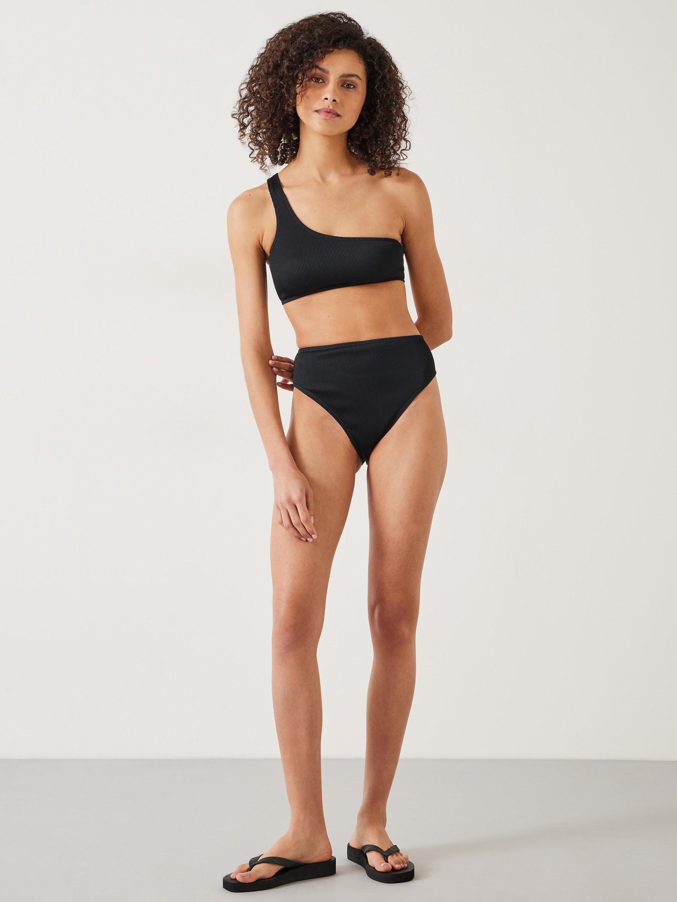 Product image 3 of 5, which shows HUSH Olivia Asymmetric Ribbed Bikini Top, Black, 4