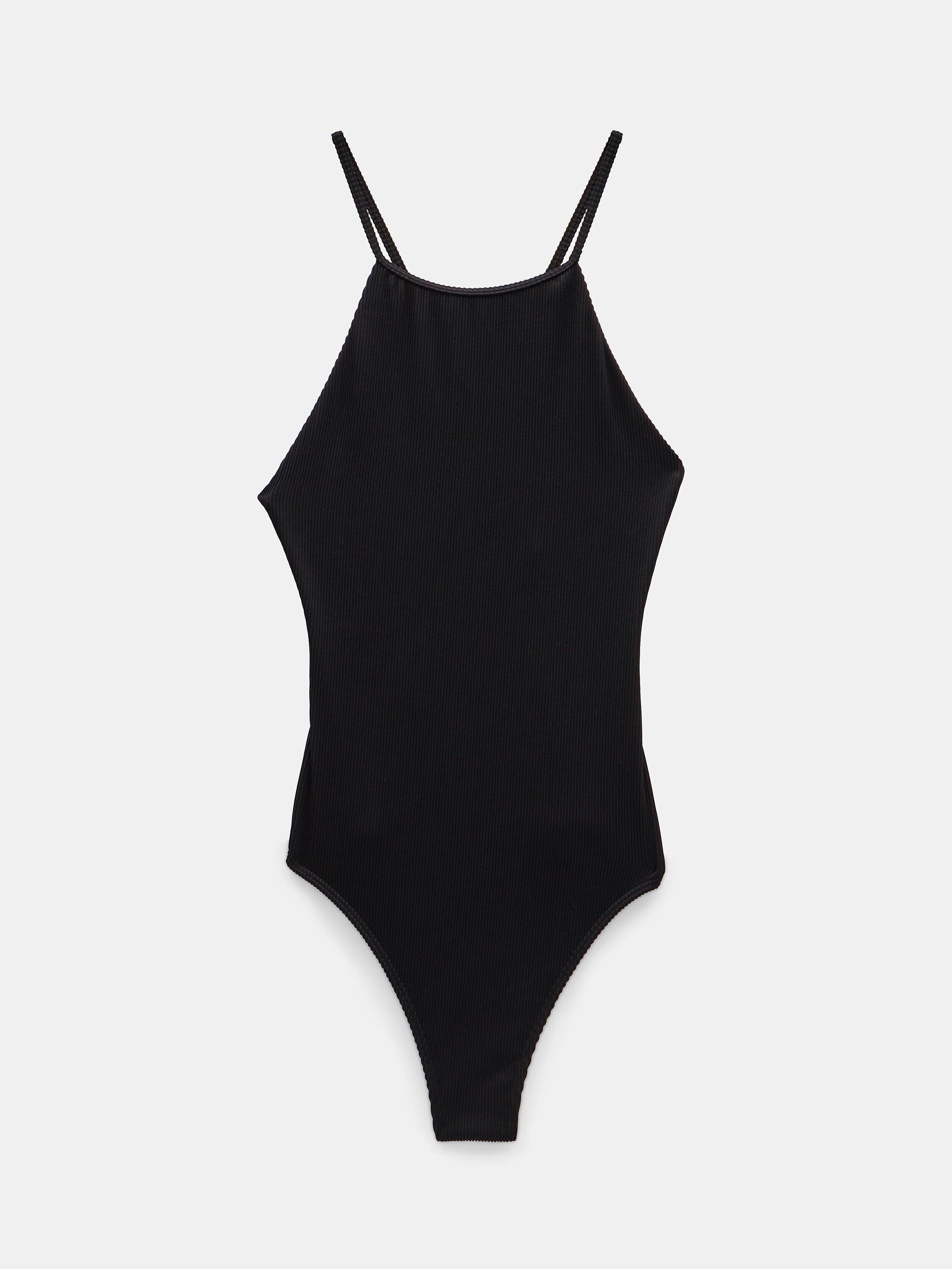 Product image 4 of 6, which shows HUSH Riley Ribbed Halterneck Swimsuit, Black, 10