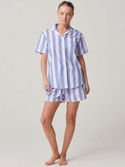 British Boxers Crisp Cotton Short Pyjama Set, Boat Blue Stripe