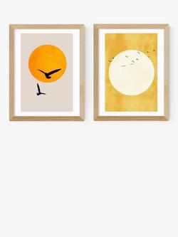 EAST END PRINTS Kubistika 'Golden Sun' Framed Print, Set of 2, Oak Frame