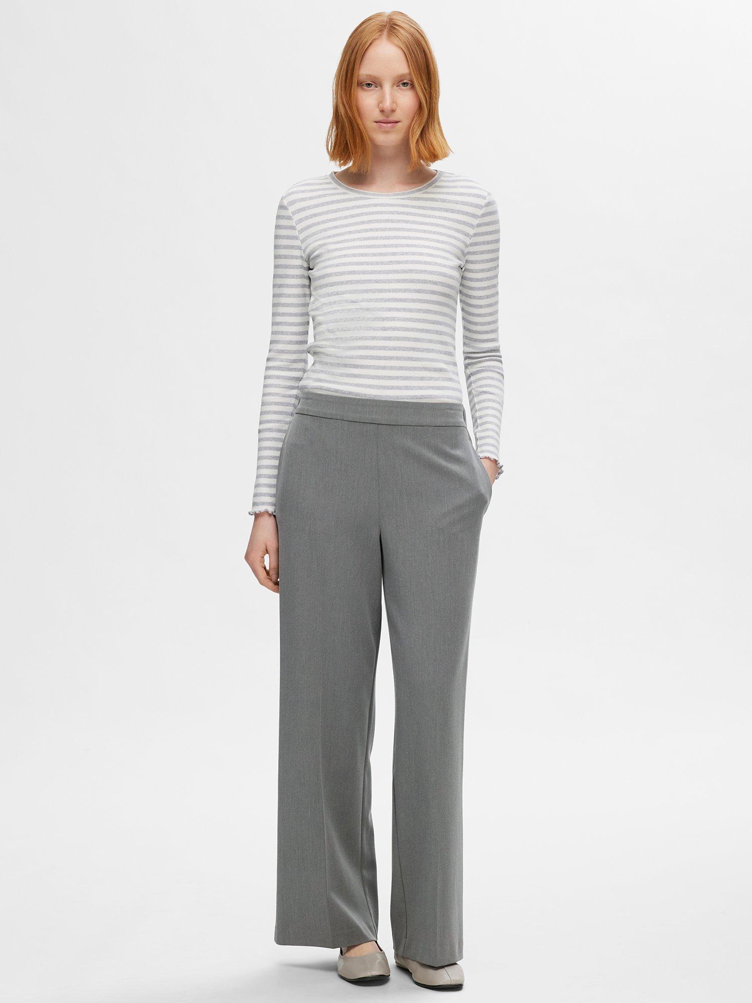 SELECTED FEMME Emma Wide Leg Trousers, Medium Grey Mel