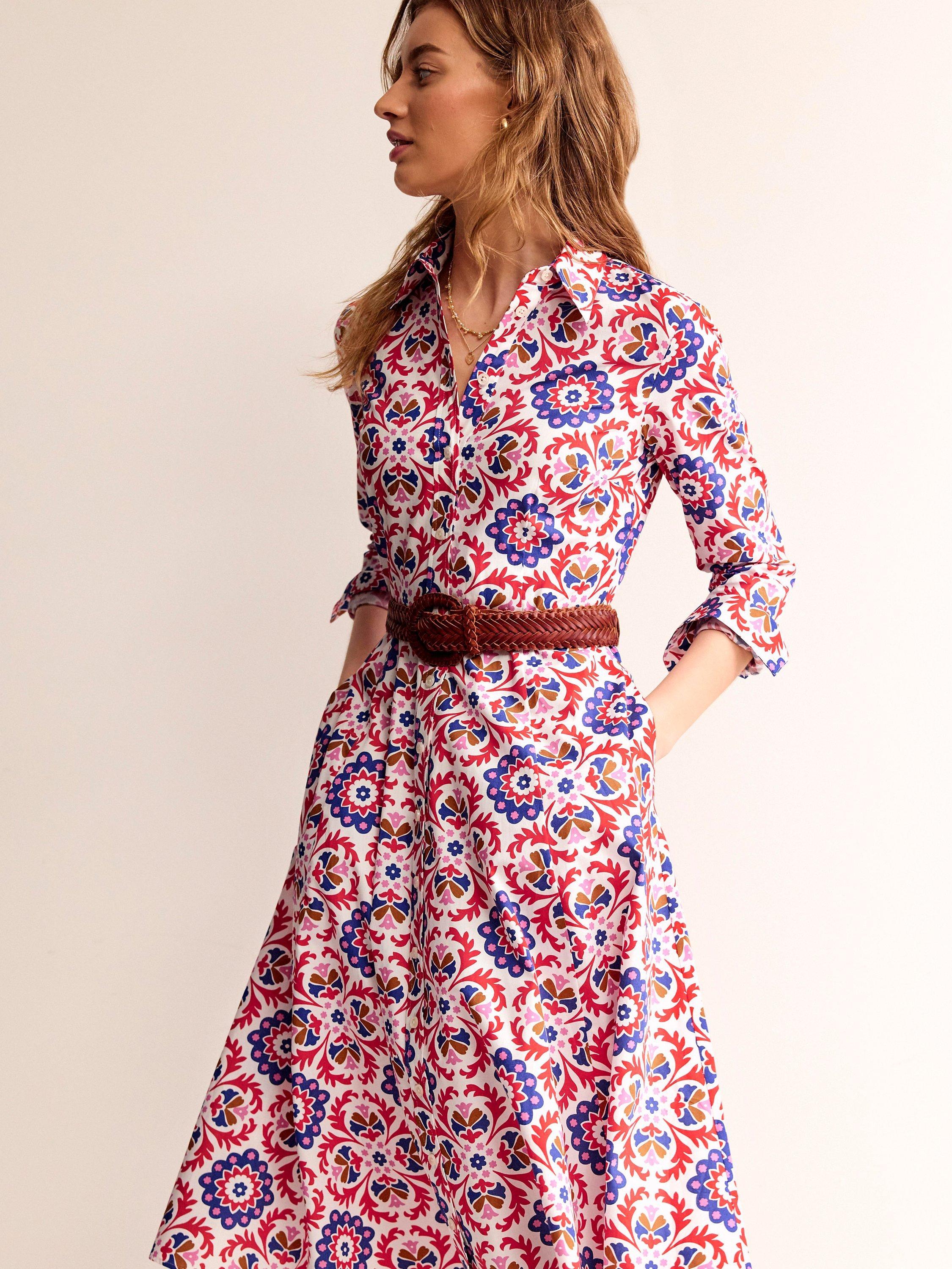 Boden Amy Cotton Shirt Midi Dress Rubicondo Bloom
