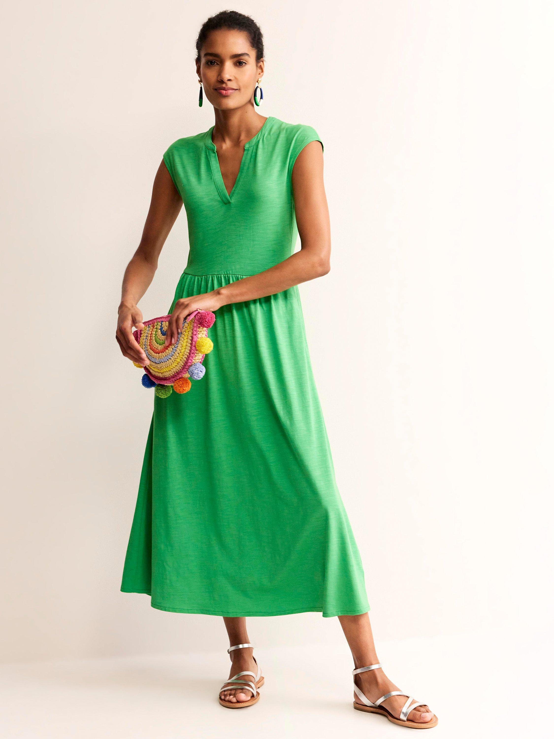 Boden Chloe Notch Jersey Midi Dress Kelly Green