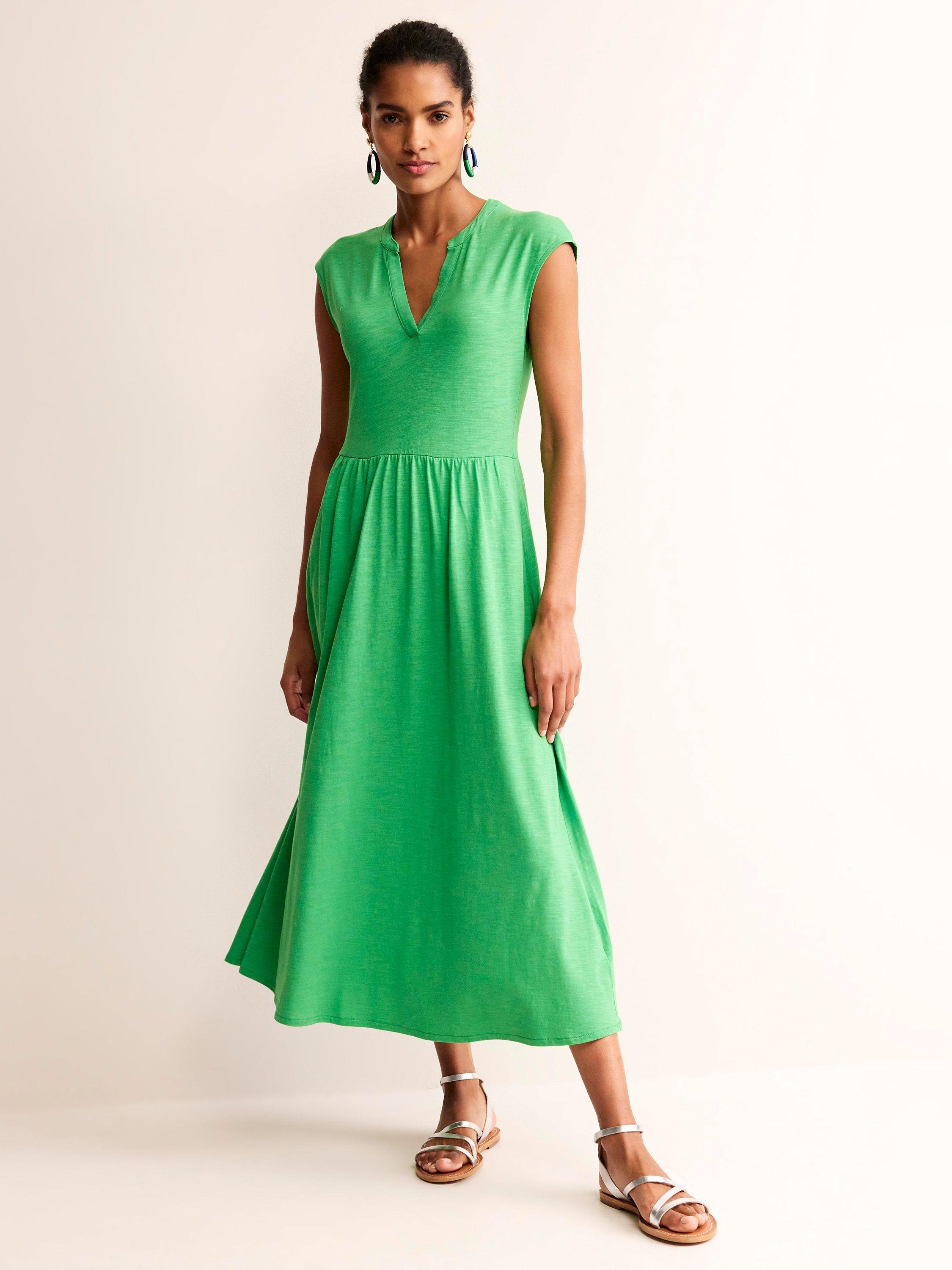 Boden Chloe Notch Jersey Midi Dress Kelly Green