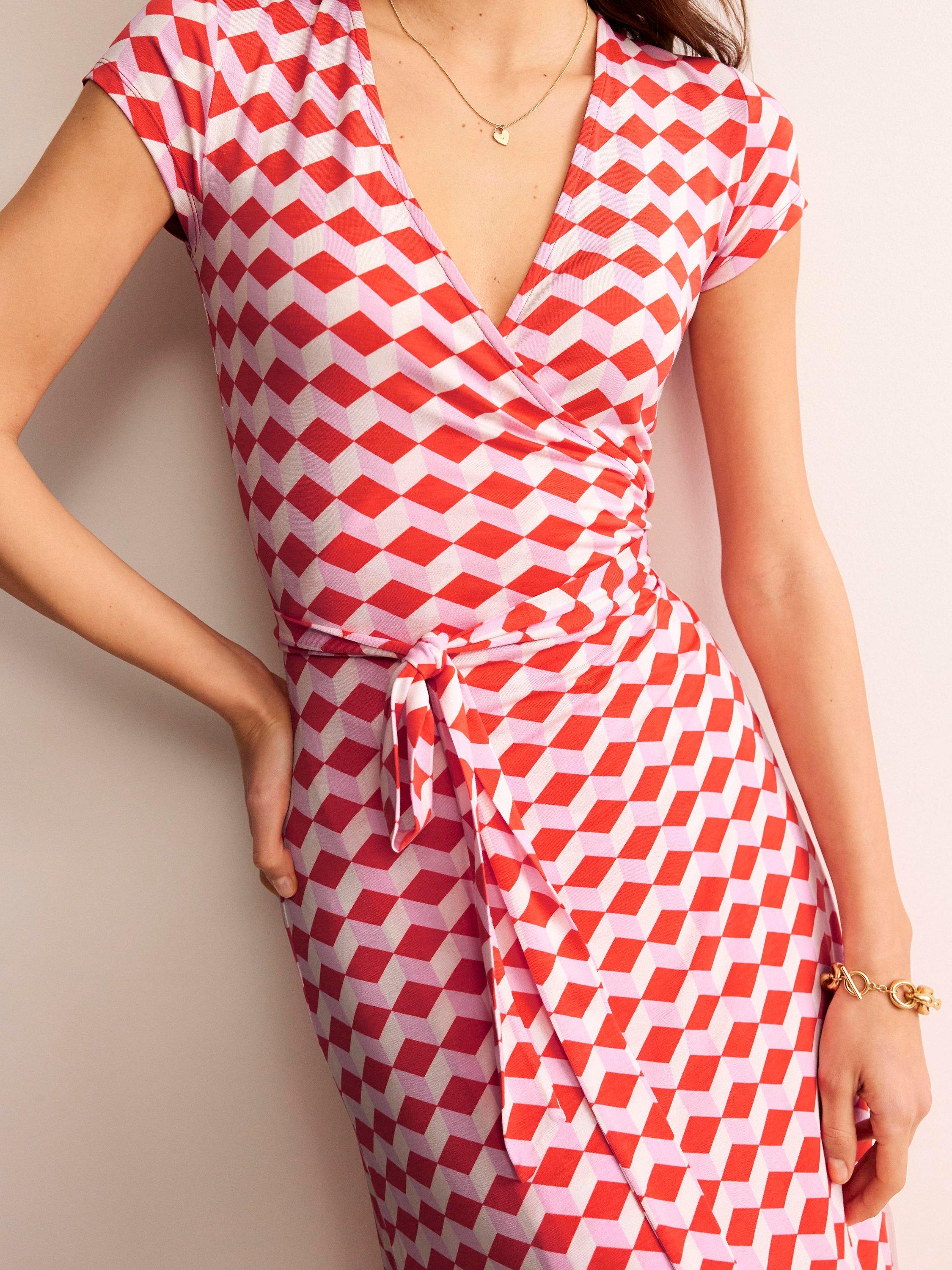 Boden Joanna Cap Sleeve Wrap Dress Red Diamond Cube