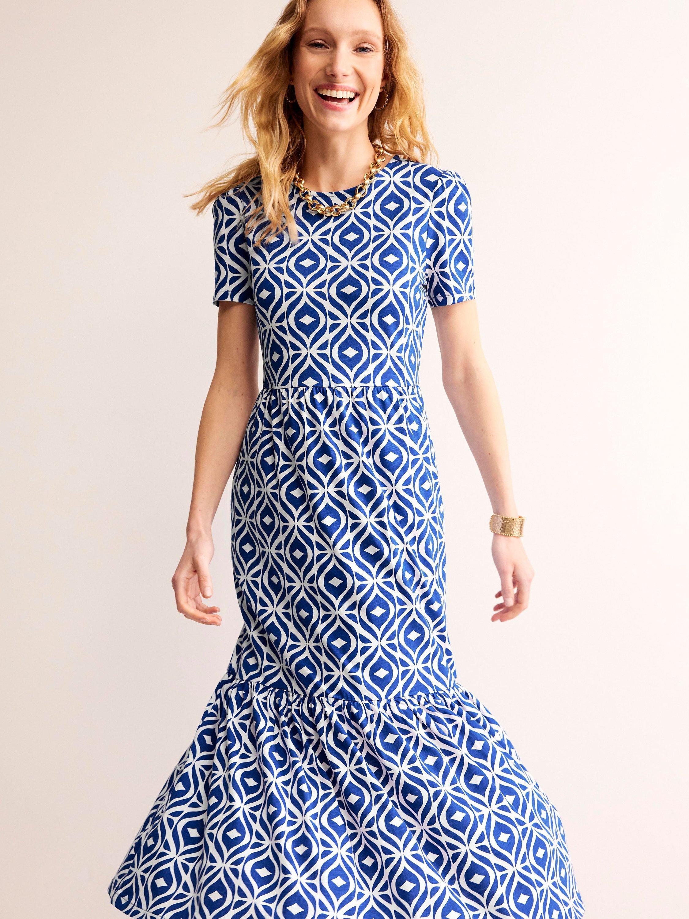 Boden Emma Wave Print Tiered Midi Jersey Dress Surf The Web