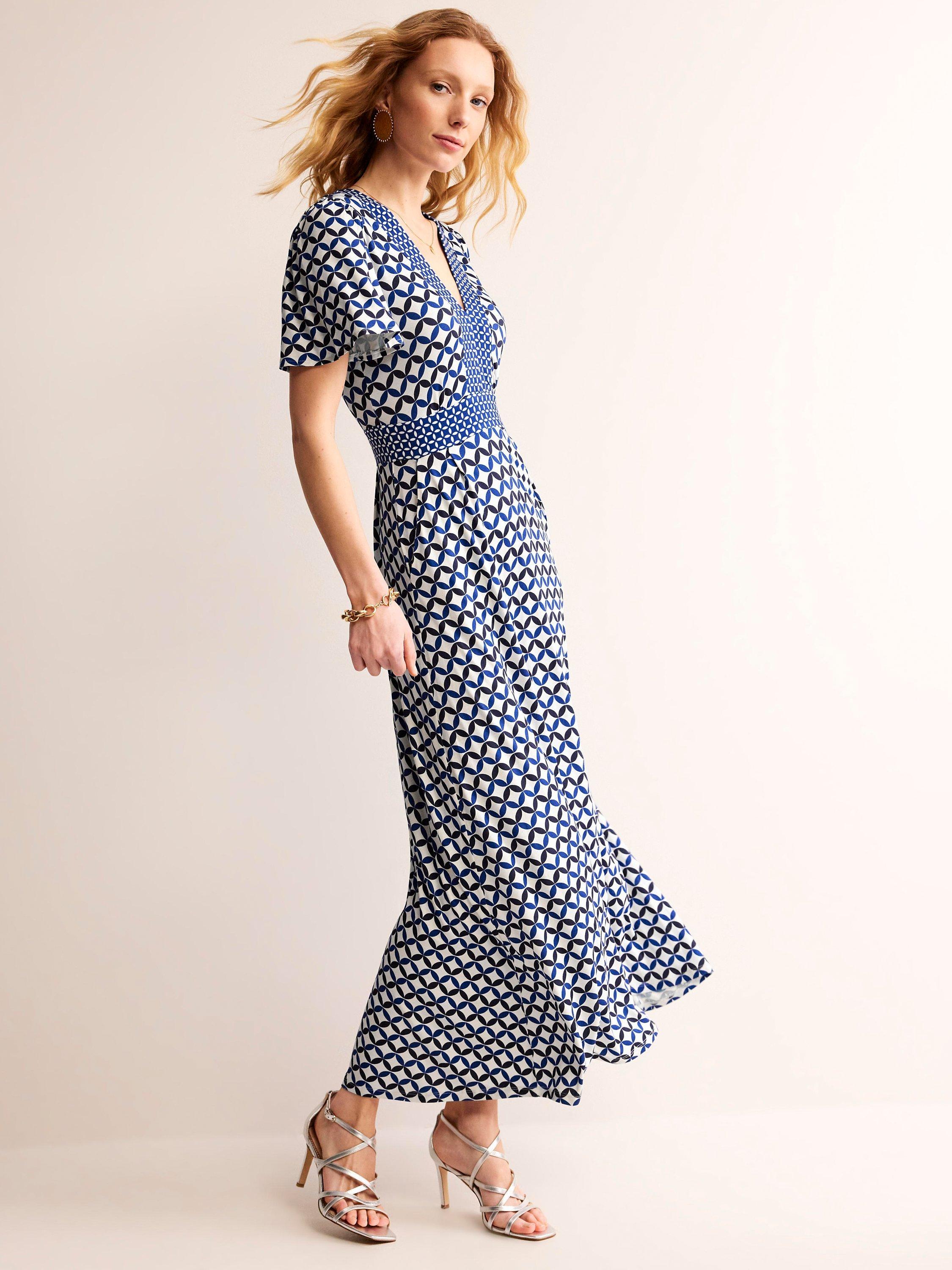 Boden Flutter Ecovero Jersey Maxi Dress, Ivory/Blue
