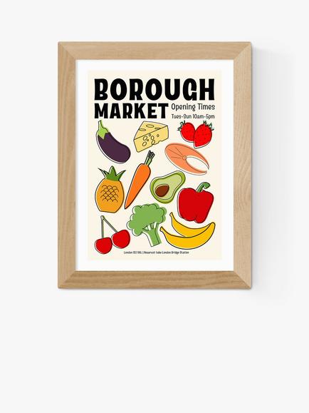 EAST END PRINTS Luxe Poster Co. 'Borough Market ' Framed Print, Oak Frame