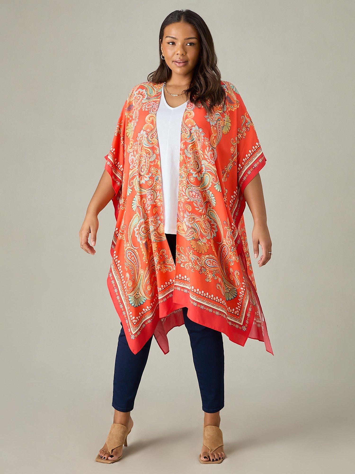 Live Unlimited Curve Scarf Print Kimono, Red/Multi