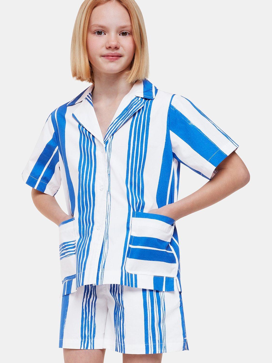 Product image 3 of 6, which shows Whistles Kids' Sammy Stripe Shorts, Blue/White, 7-8 years