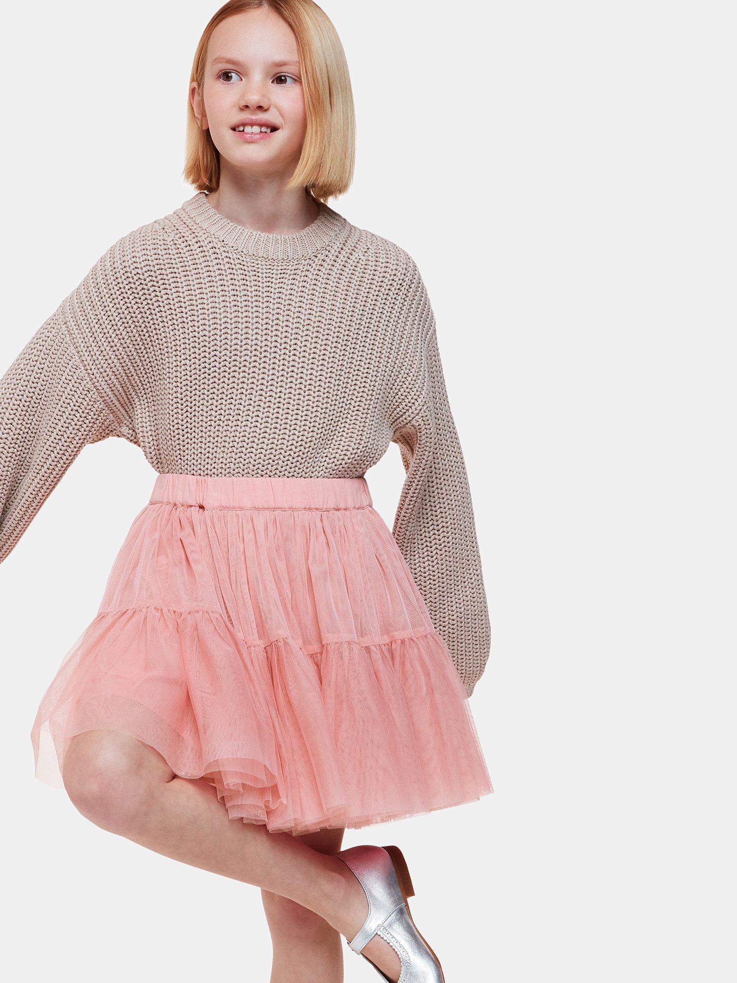 Product image 3 of 6, which shows Whistles Kids' Izzy Tulle Mini Skirt, Dusty Pink, 3-4 years
