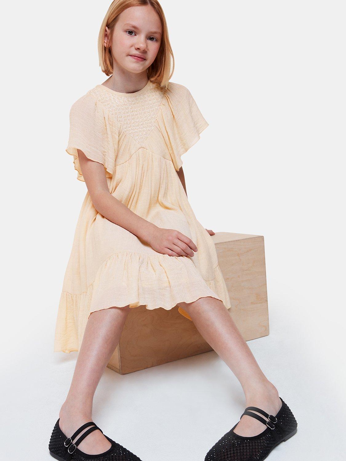 Product image 1 of 6, which shows Whistles Kids' Willa Smocked Dress, Neutral, 3-4 years