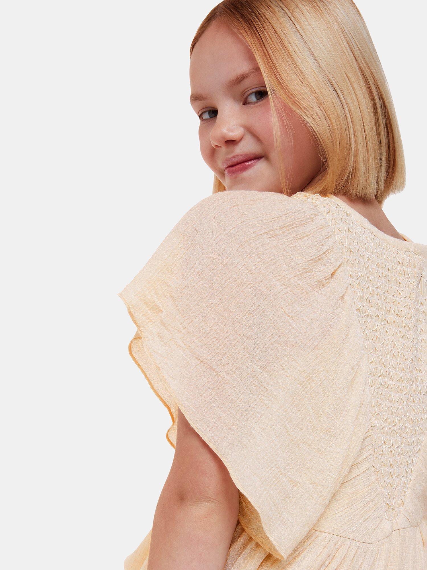 Product image 2 of 6, which shows Whistles Kids' Willa Smocked Dress, Neutral, 3-4 years