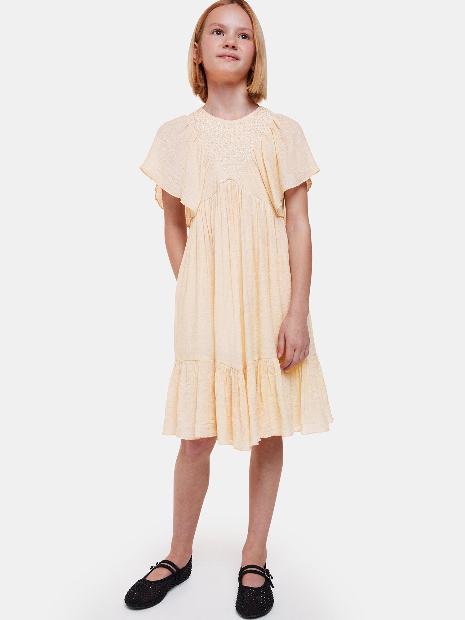 Product image 3 of 6, which shows Whistles Kids' Willa Smocked Dress, Neutral, 3-4 years