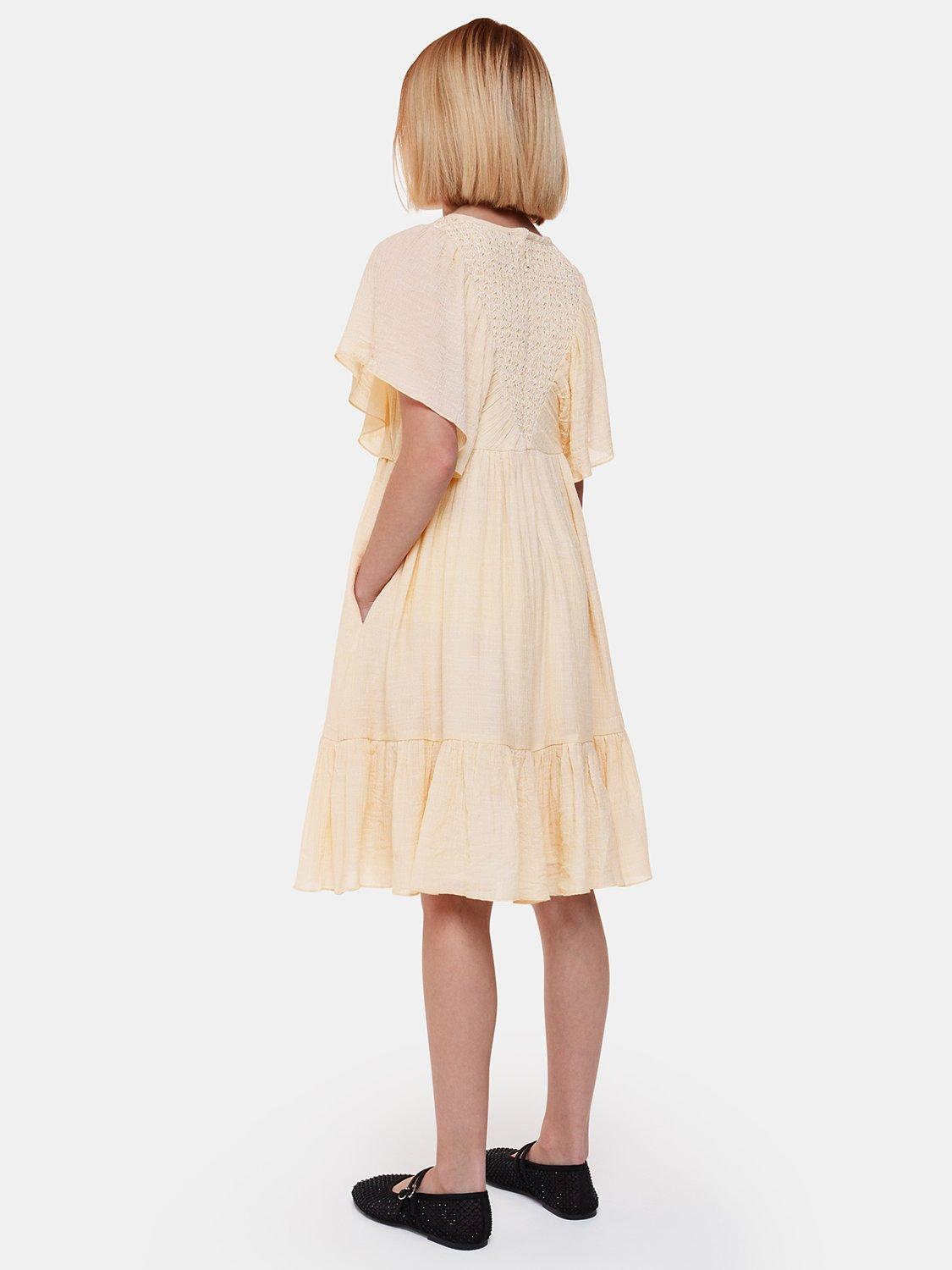 Product image 4 of 6, which shows Whistles Kids' Willa Smocked Dress, Neutral, 3-4 years