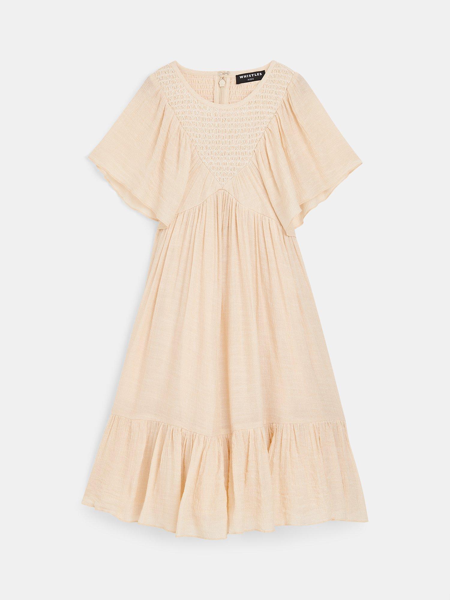 Product image 6 of 6, which shows Whistles Kids' Willa Smocked Dress, Neutral, 3-4 years