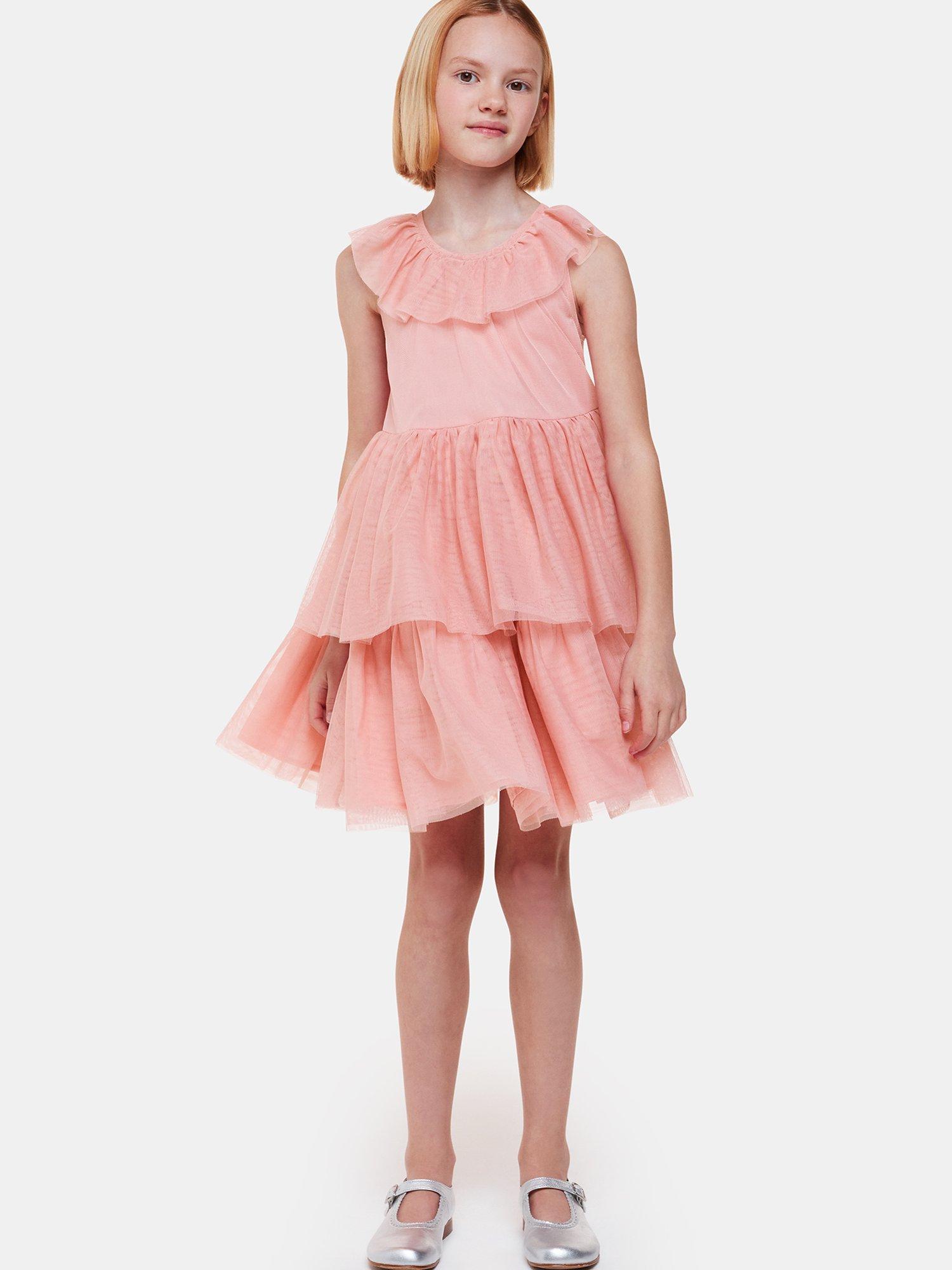 Product image 3 of 6, which shows Whistles Kids' Tilda Tulle Frill Detail Dress, Dusty Pink, 4-5 years