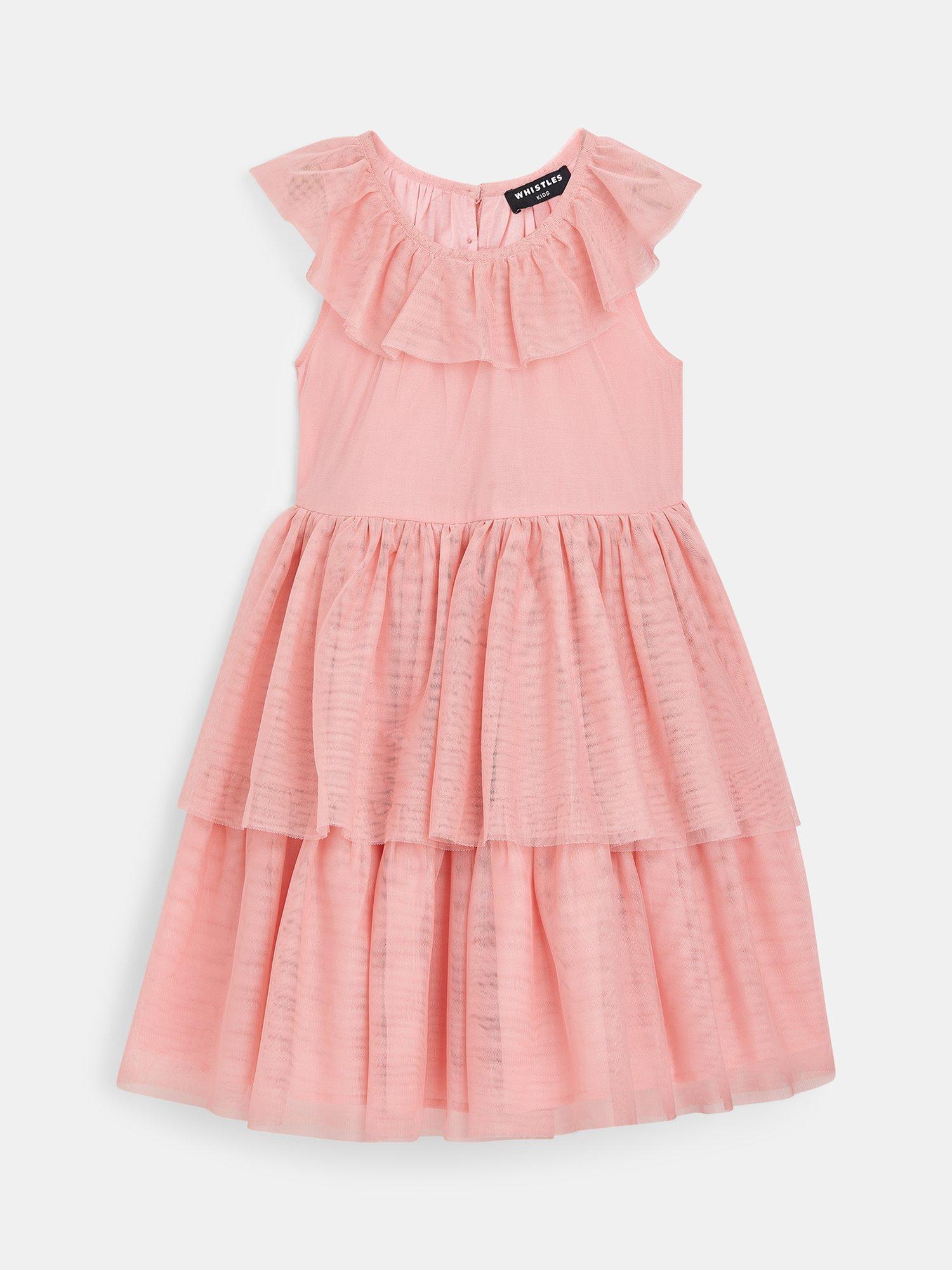 Product image 6 of 6, which shows Whistles Kids' Tilda Tulle Frill Detail Dress, Dusty Pink, 4-5 years