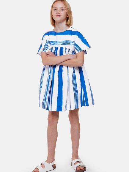 Whistles Kids' Evelyn Stripe Dress, Blue/White, Blue/White
