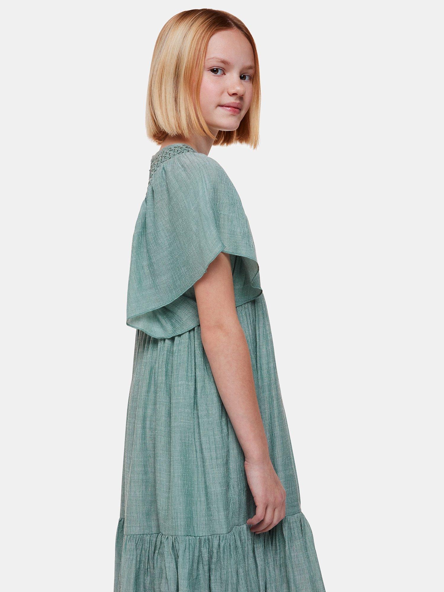 Product image 4 of 6, which shows Whistles Kids' Willa Smocked Dress, Sage Green, 4-5 years