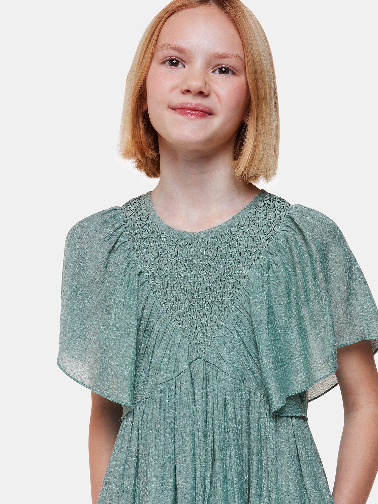 Product image 5 of 6, which shows Whistles Kids' Willa Smocked Dress, Sage Green, 4-5 years