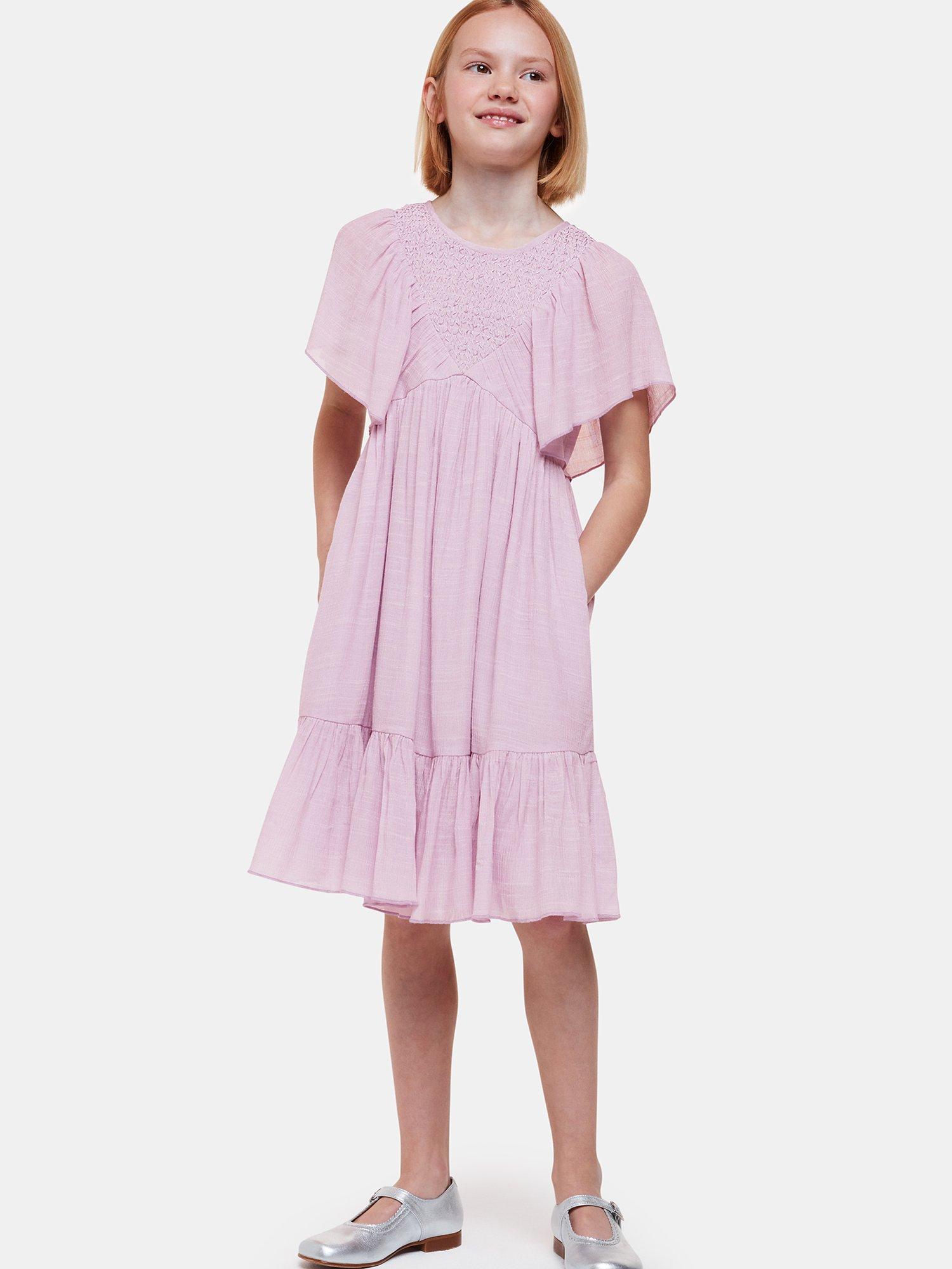 Product image 1 of 6, which shows Whistles Kids' Willa Smocked Dress, Lilac, 3-4 years