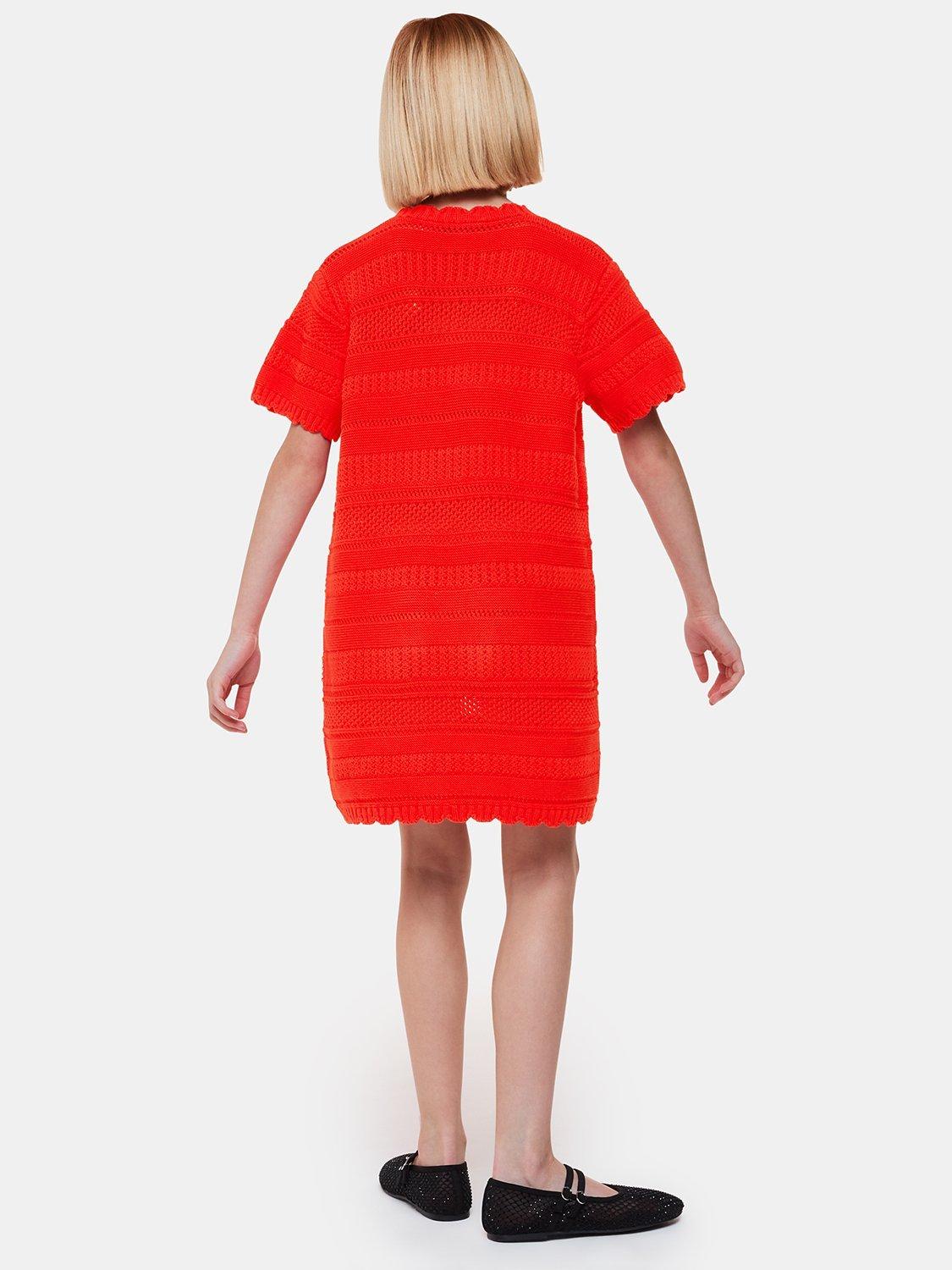 Product image 2 of 6, which shows Whistles Kids' Crochet Knit Dress, Red, 3-4 years