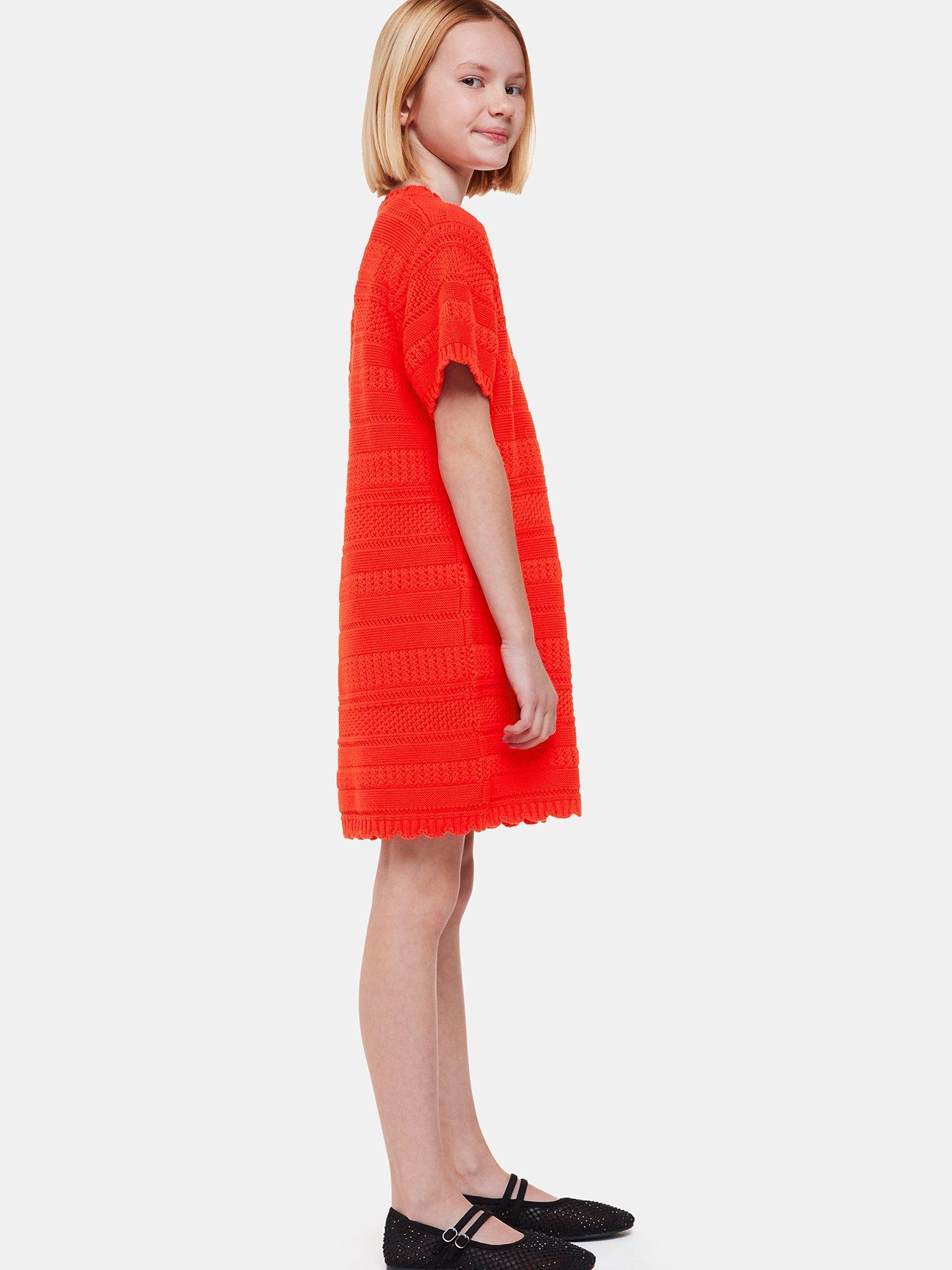Product image 3 of 6, which shows Whistles Kids' Crochet Knit Dress, Red, 3-4 years