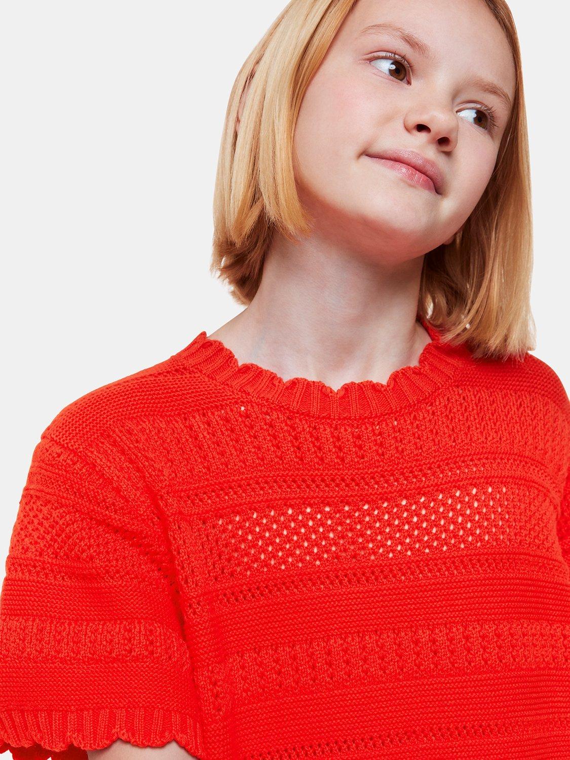 Product image 4 of 6, which shows Whistles Kids' Crochet Knit Dress, Red, 3-4 years
