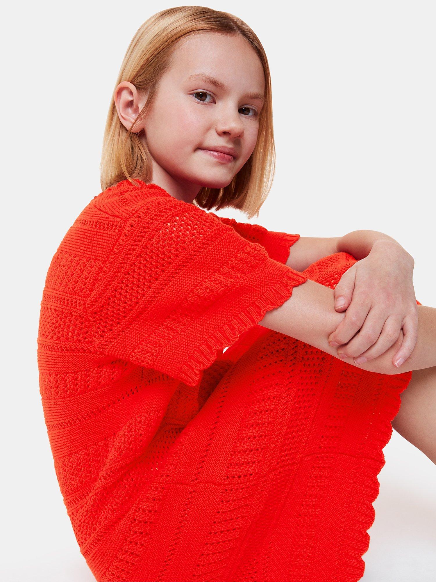 Product image 5 of 6, which shows Whistles Kids' Crochet Knit Dress, Red, 3-4 years