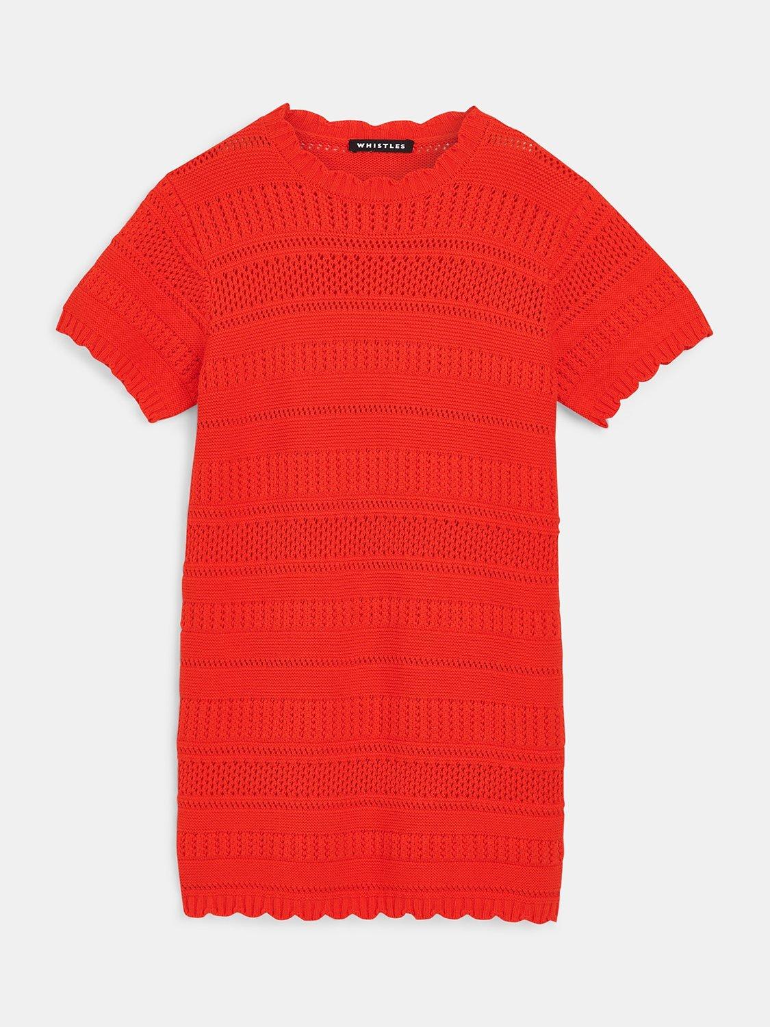 Product image 6 of 6, which shows Whistles Kids' Crochet Knit Dress, Red, 3-4 years