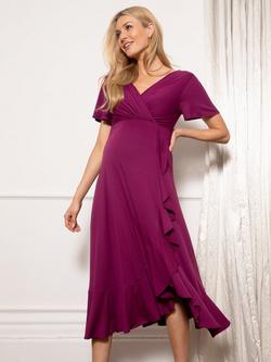 Tiffany Rose Maternity Waterfall Midi Dress, Plum Wine - view 2, Plum Wine