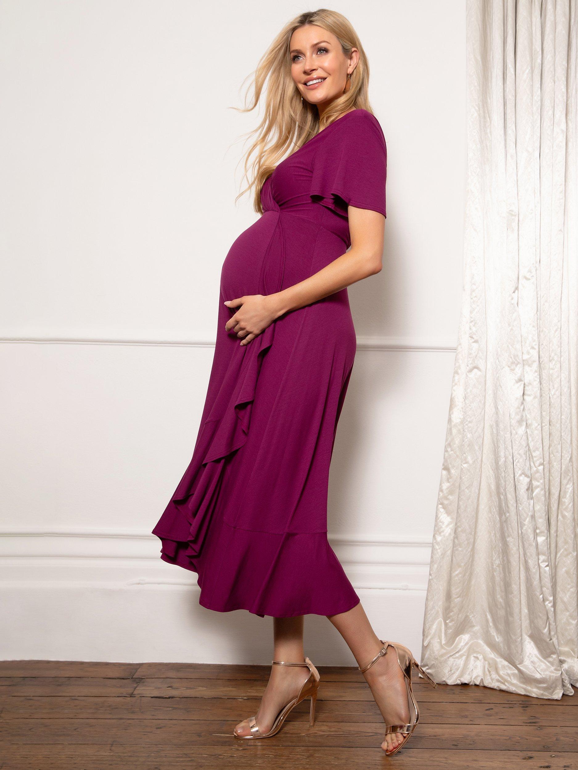 Product image 4 of 9, which shows Tiffany Rose Maternity Waterfall Midi Dress, Plum Wine, 6-8