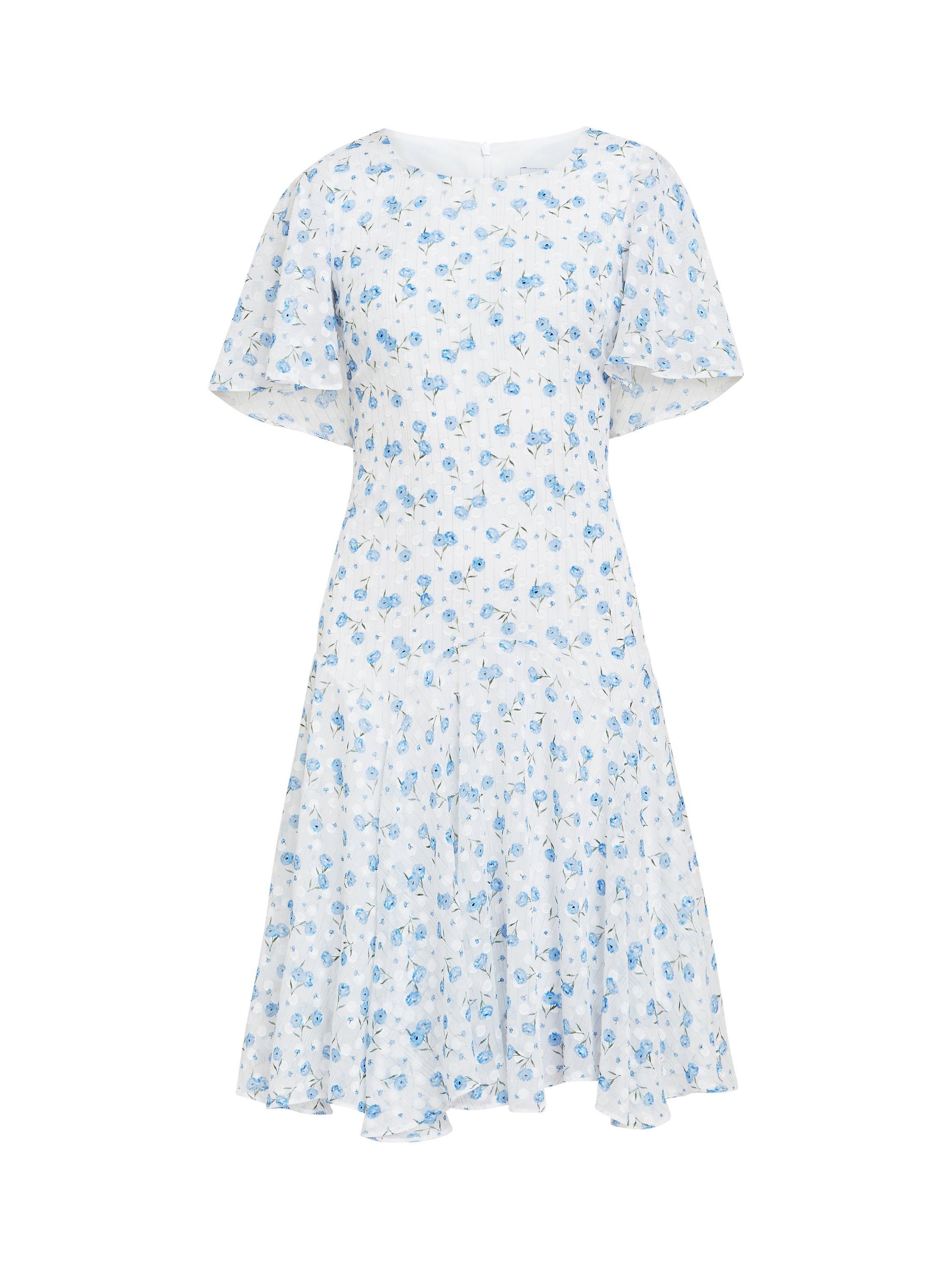 Gina Bacconi Annette Chiffon Knee Length, Blue/White, 8